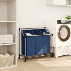 vidaXL Laundry Sorter with 3 Bags Blue Steel 3