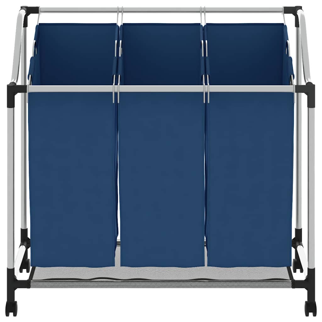 vidaXL Laundry Sorter with 3 Bags Blue Steel 5