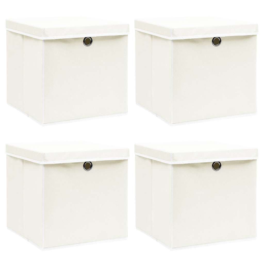 vidaXL Storage Boxes with Lids 4 pcs White 32x32x32 cm Fabric 1
