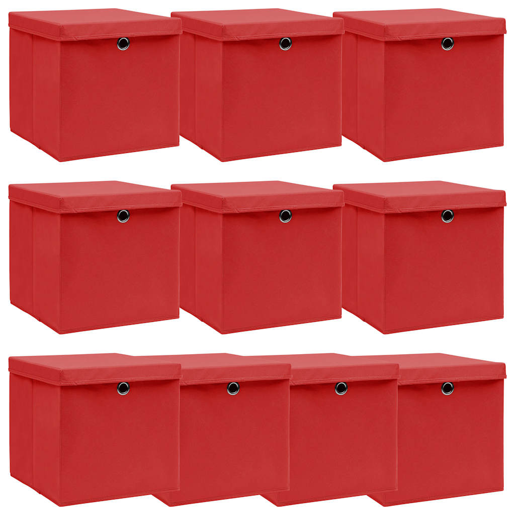 vidaXL Storage Box | Set of 10 | Red | Non-woven fabric (100% polyester) 1