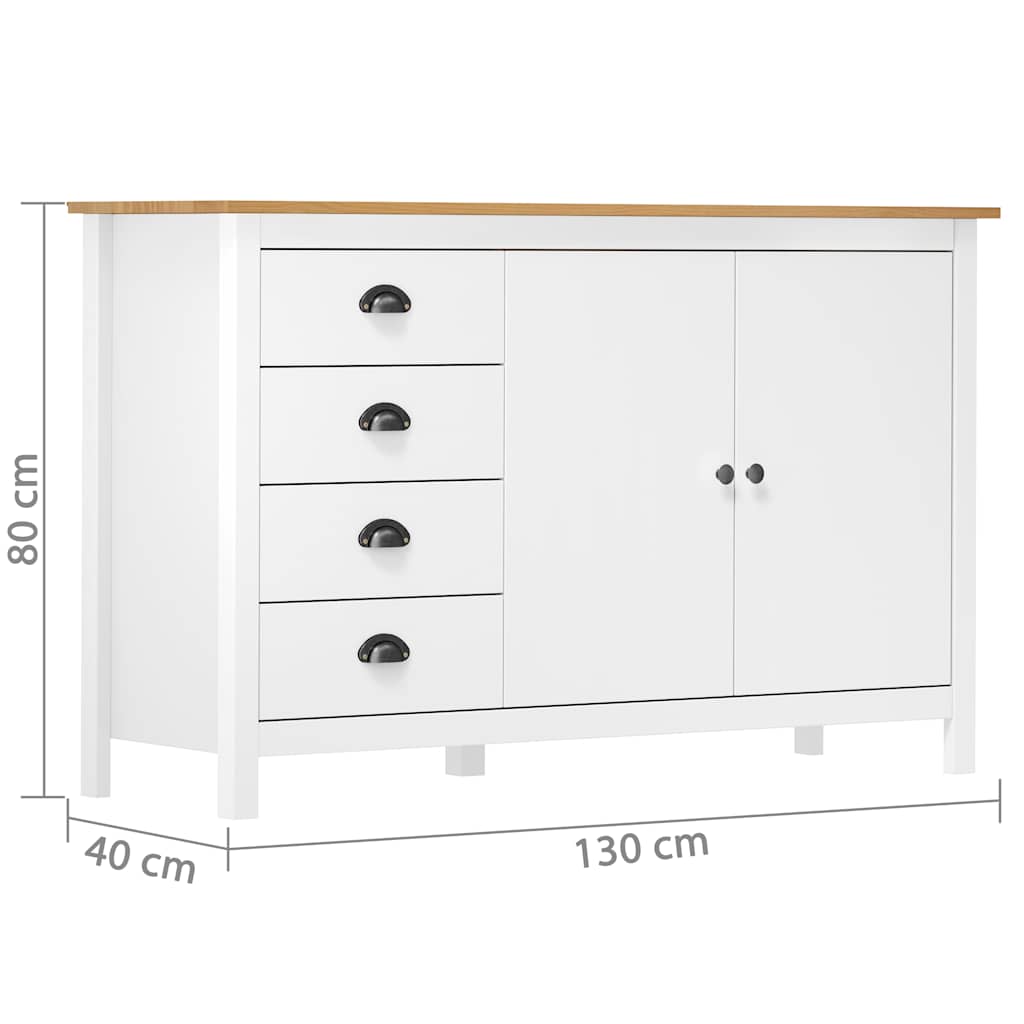 Sideboard "Hill" 130x40x80 cm Solid Pine Wood White and brown