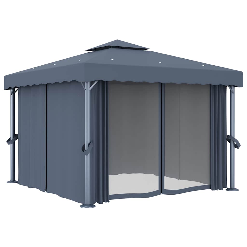 Gazebo with Curtain Aluminium Anthracite 3 x 3 m