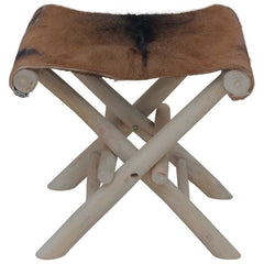 288815 vidaXL Folding Stool Goatskin Leather and Solid Teak Wood 2