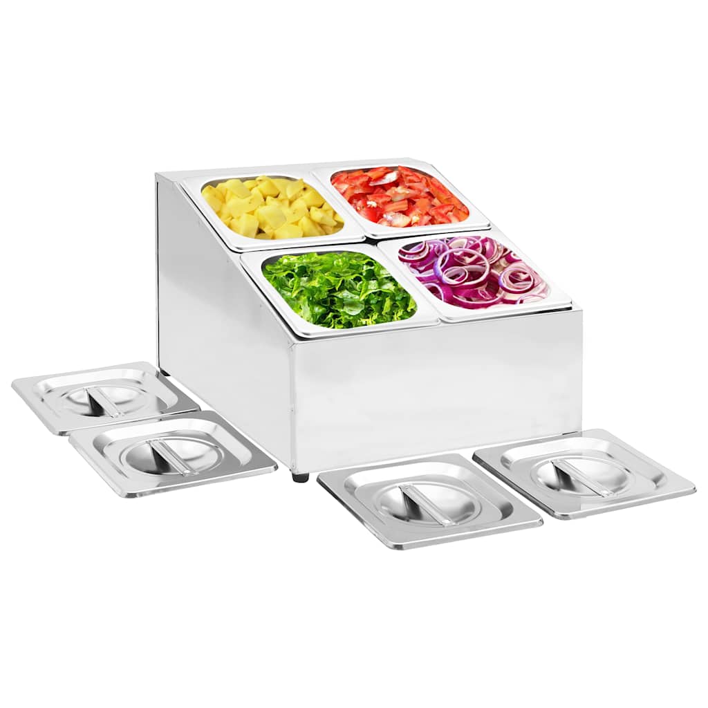 vidaXL Gastronorm Container Holder with 4 GN 1/6 Pan Stainless Steel 1