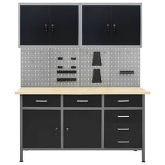 vidaXL Workbench with Four Wall Panels and Two Cabinets 2