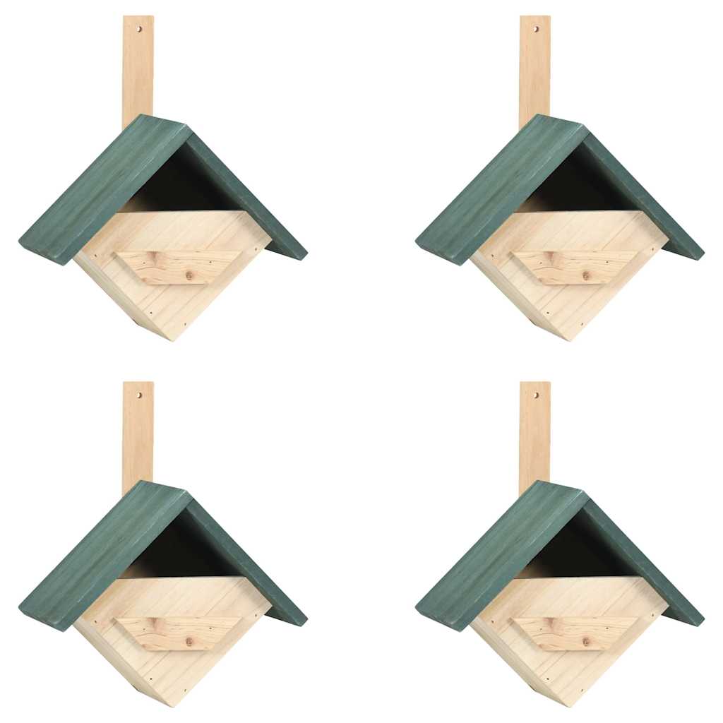 vidaXL Birdhouse | Set of 4 | Green and natural wood | Solid Firwood | Small 1