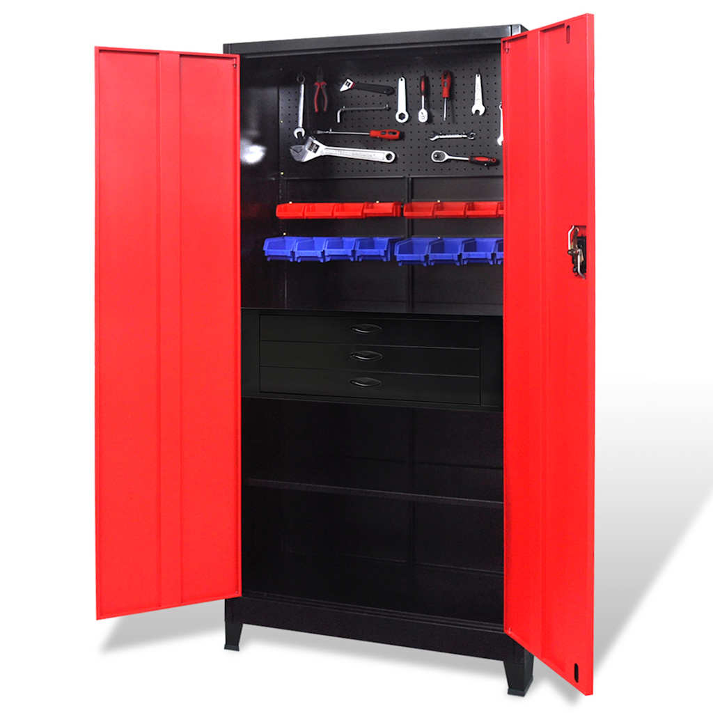 vidaXL Tool Cabinet with Tool Chest Steel 90x40x180 cm Red and Black 1