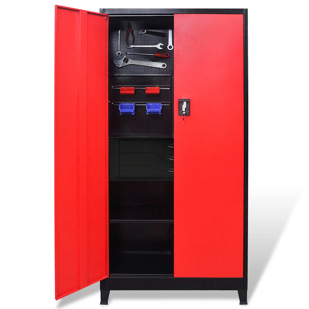 vidaXL Tool Cabinet with Tool Chest Steel 90x40x180 cm Red and Black 2