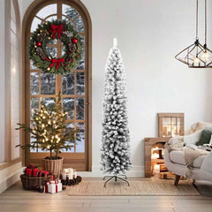 vidaXL Slim Artificial Christmas Tree with Flocked Snow Green 180 cm PVC 2