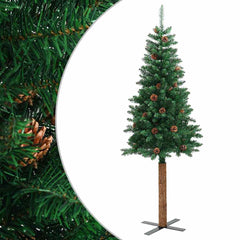 vidaXL Slim Christmas Tree with Real Wood and Cones Green 150 cm PVC 2