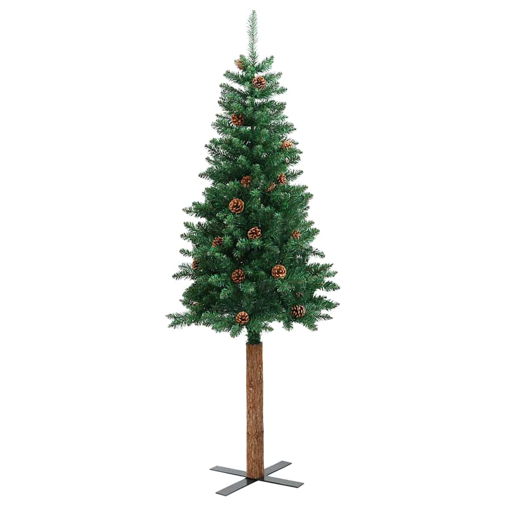 vidaXL Slim Christmas Tree with Real Wood and Cones Green 150 cm PVC 3