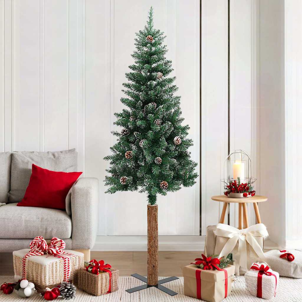 vidaXL Slim Christmas Tree with Real Wood and White Snow Green 180 cm 1