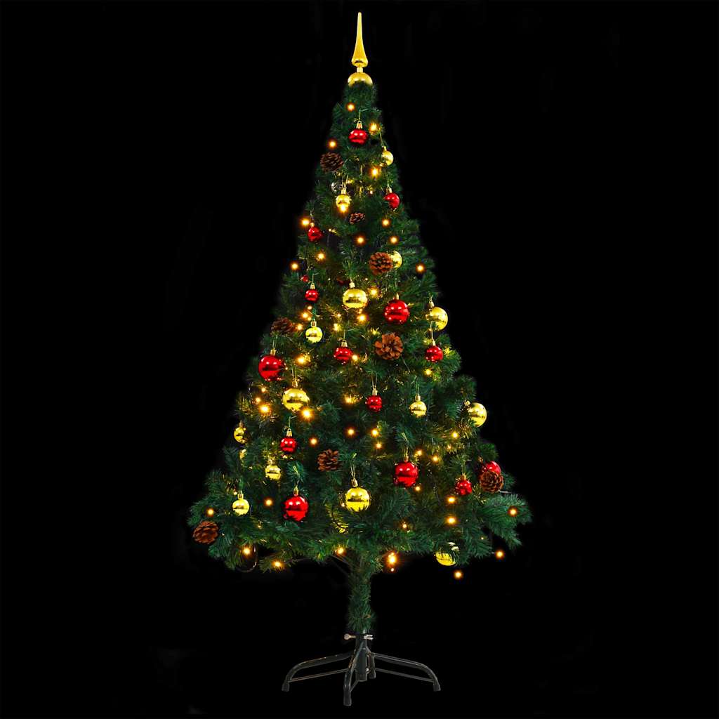 vidaXL Artificial Pre-lit Christmas Tree with Baubles Green 150 cm 3
