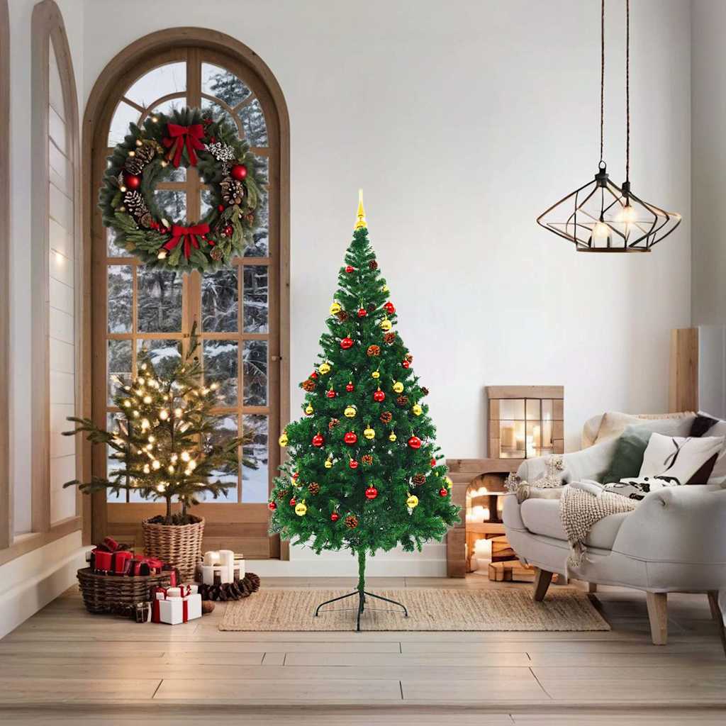 vidaXL Artificial Pre-lit Christmas Tree with Baubles Green 180 cm 2