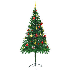 vidaXL Artificial Pre-lit Christmas Tree with Baubles Green 180 cm 5