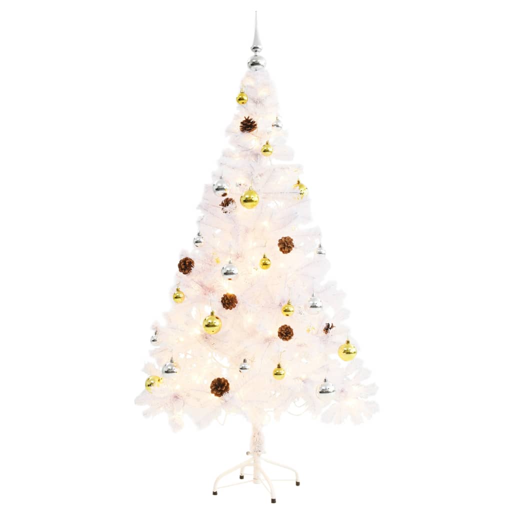 vidaXL Artificial Pre-lit Christmas Tree with Baubles White 150 cm 2