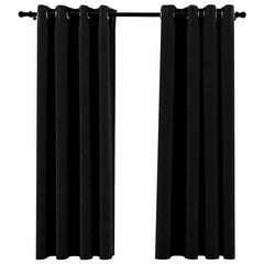 vidaXL Linen-Look Blackout Curtains with Grommets 2pcs Black 140x175cm 2