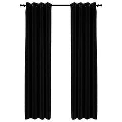 vidaXL Linen-Look Blackout Curtains with Grommets 2pcs Black 140x225cm 2