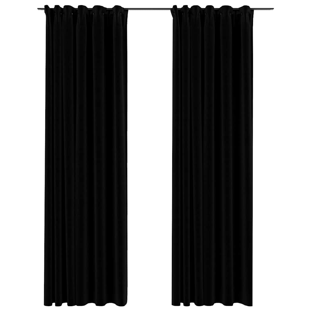 vidaXL Linen-Look Blackout Curtains with Hooks 2 pcs Black 140x245 cm 2