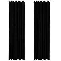 vidaXL Linen-Look Blackout Curtains with Hooks 2 pcs Black 140x245 cm 2