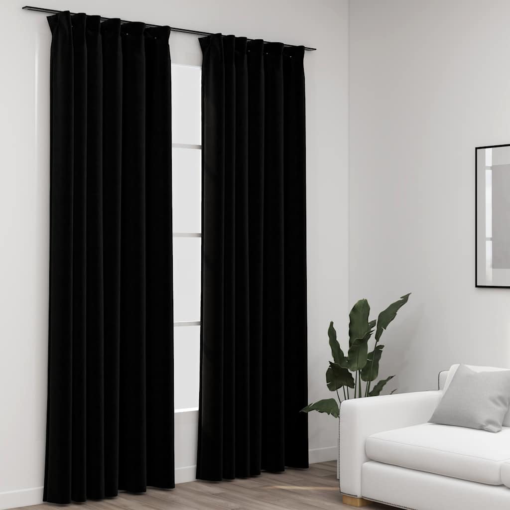 vidaXL Linen-Look Blackout Curtains with Hooks 2 pcs Black 140x245 cm 1