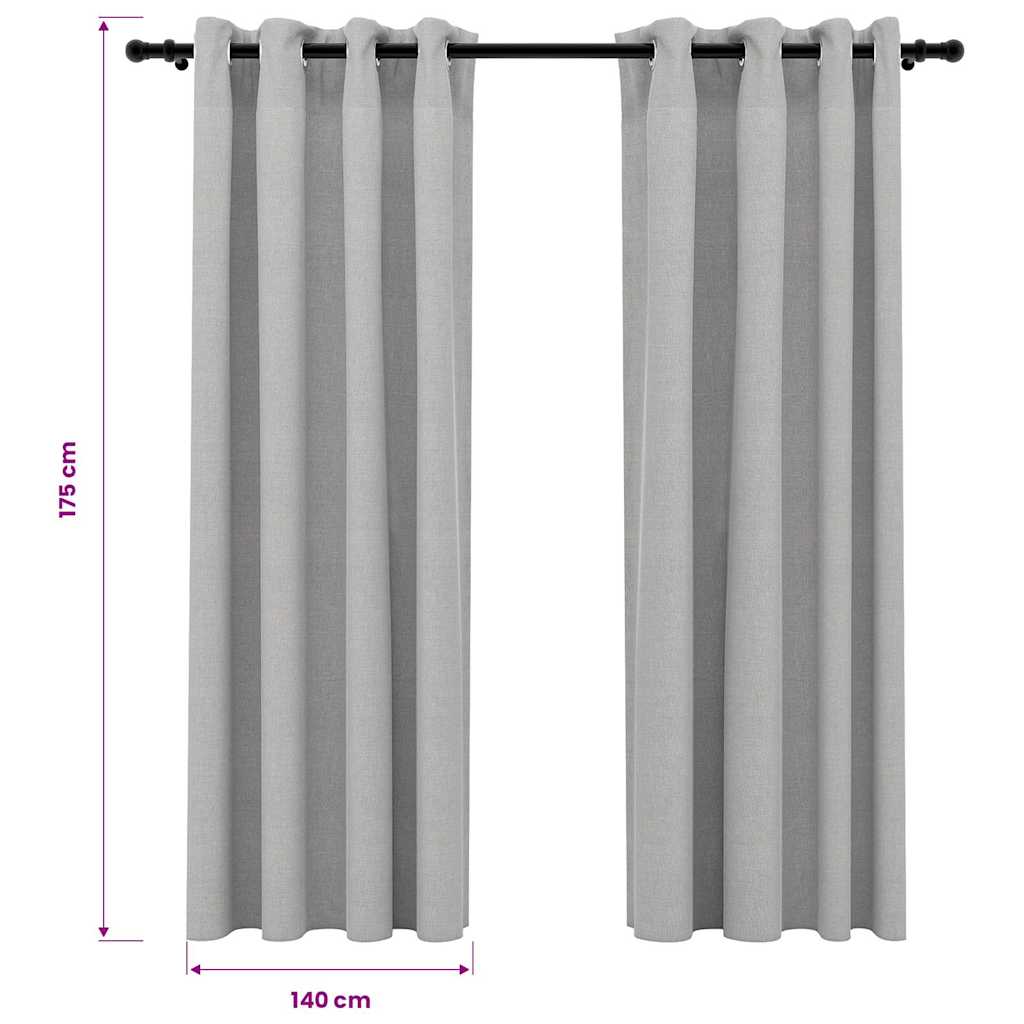 vidaXL Linen-Look Blackout Curtains with Grommets 2pcs Grey 140x175cm 6