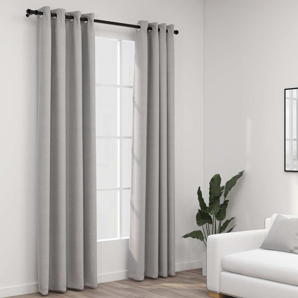 vidaXL Linen-Look Blackout Curtains with Grommets 2pcs Grey 140x225cm 1