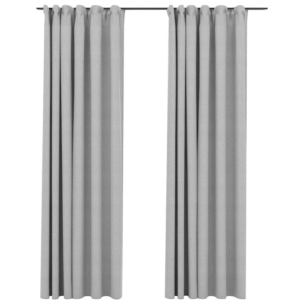 vidaXL Linen-Look Blackout Curtains with Hooks 2 pcs Grey 140x225 cm 2