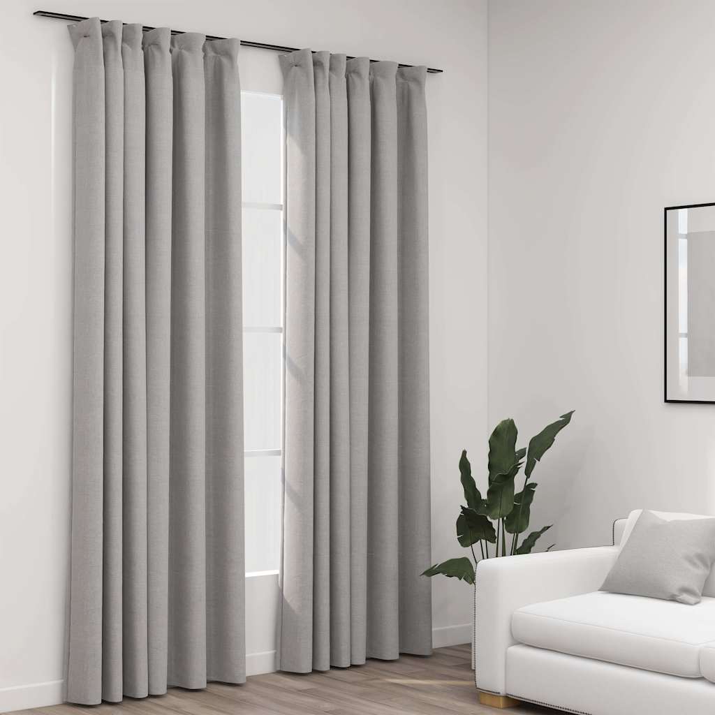 vidaXL Linen-Look Blackout Curtains with Hooks 2 pcs Grey 140x225 cm 1