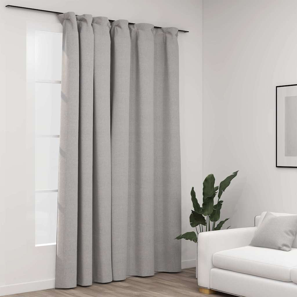 vidaXL Linen-Look Blackout Curtain with Hooks Grey 290x245 cm 1
