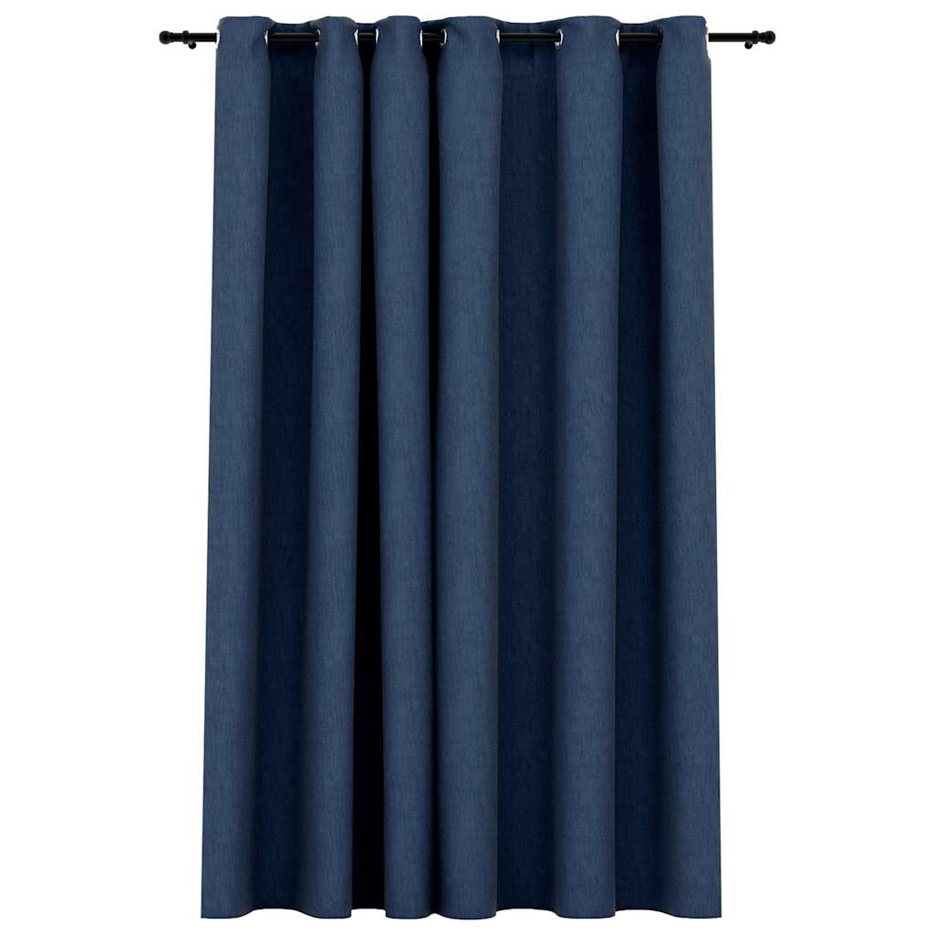 vidaXL Linen-Look Blackout Curtains with Grommets Blue 290x245cm 2
