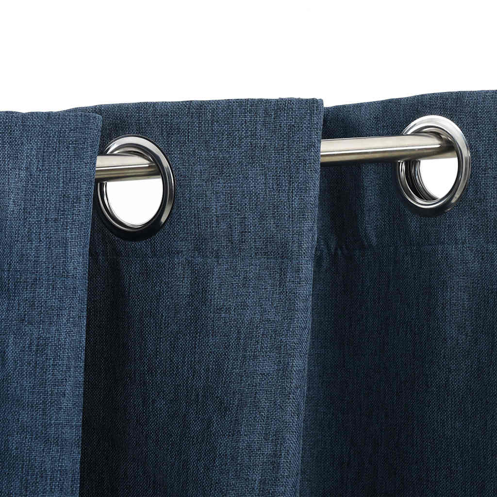 vidaXL Linen-Look Blackout Curtains with Grommets Blue 290x245cm 3