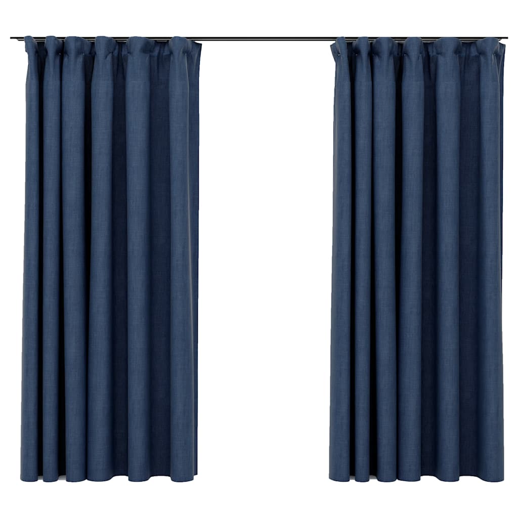 vidaXL Linen-Look Blackout Curtains with Hooks 2 pcs Blue 140x175 cm 2