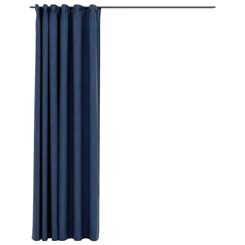 vidaXL Linen-Look Blackout Curtains with Hooks Blue 290x245 cm 2