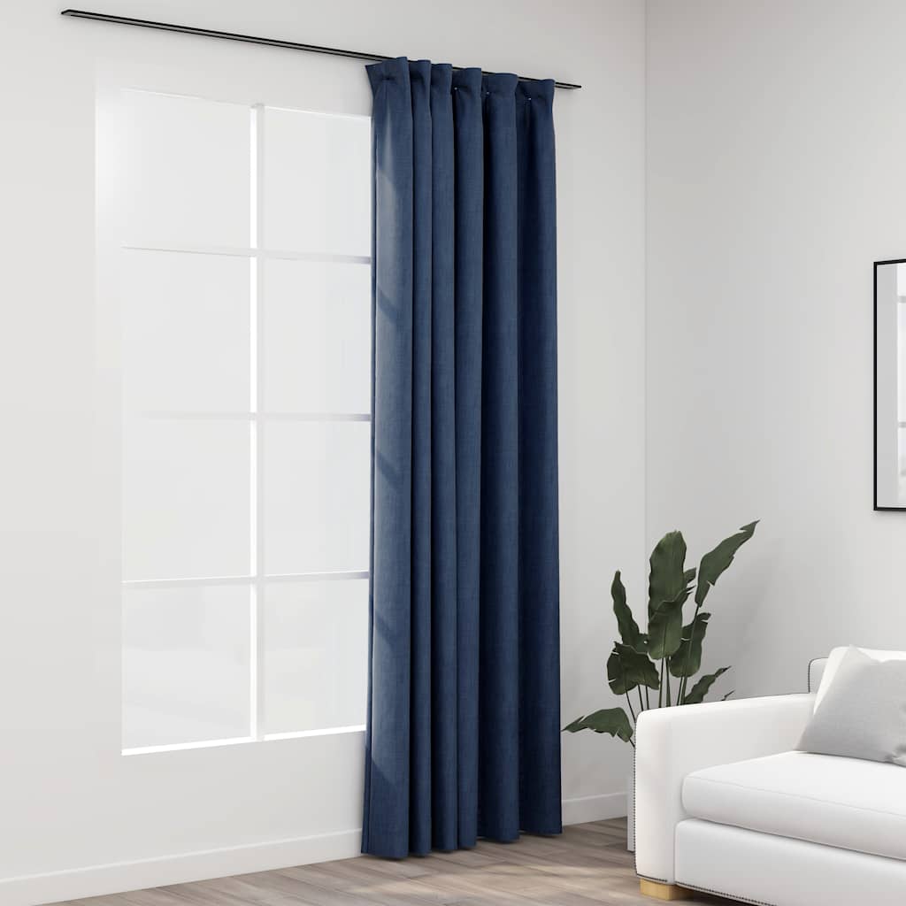 vidaXL Linen-Look Blackout Curtains with Hooks Blue 290x245 cm 1