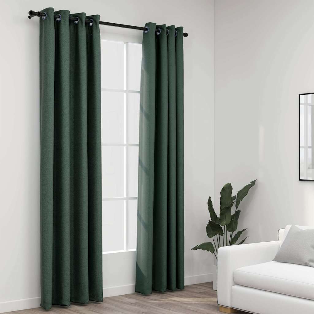 vidaXL Linen-Look Blackout Curtains with Grommets 2pcs Green 140x245cm 1