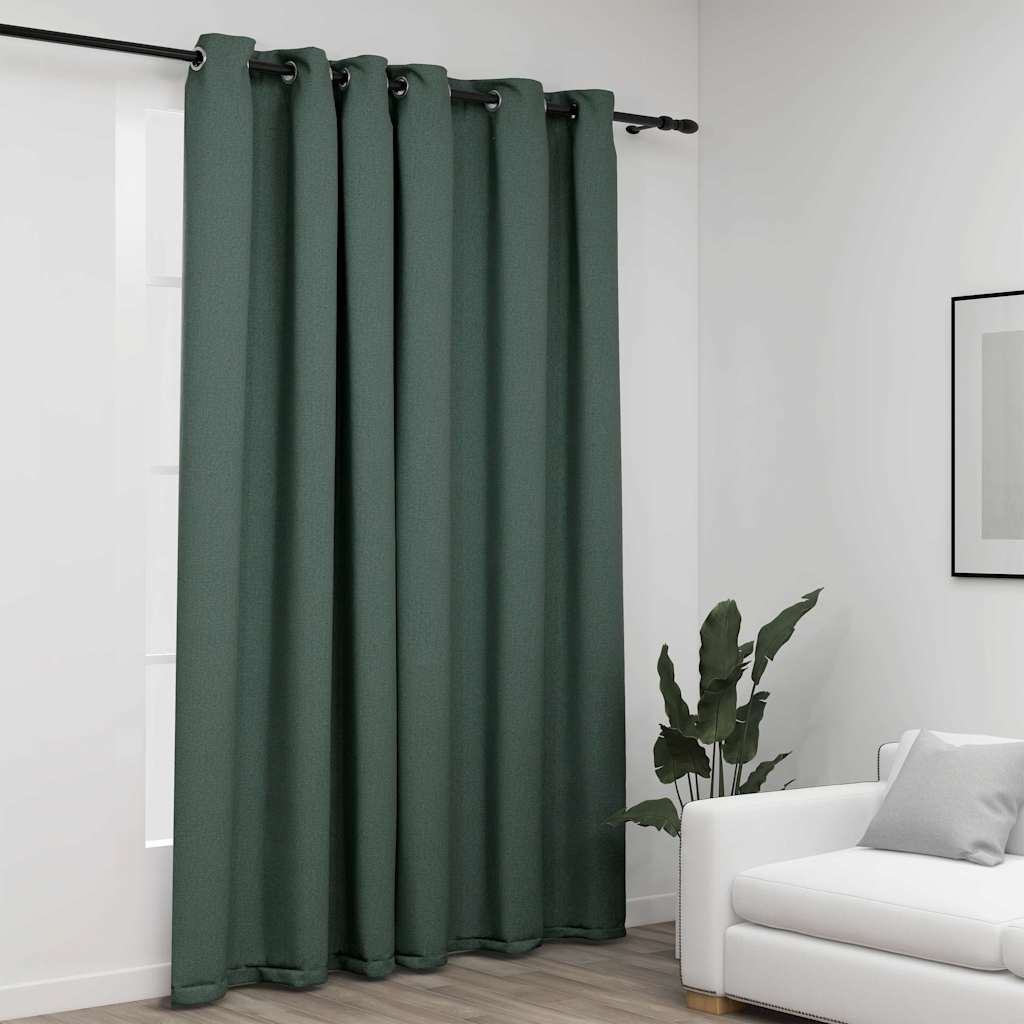 vidaXL Linen-Look Blackout Curtains with Grommets Green 290x245cm 1