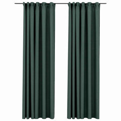 vidaXL Linen-Look Blackout Curtains with Hooks 2 pcs Green 140x225 cm 2