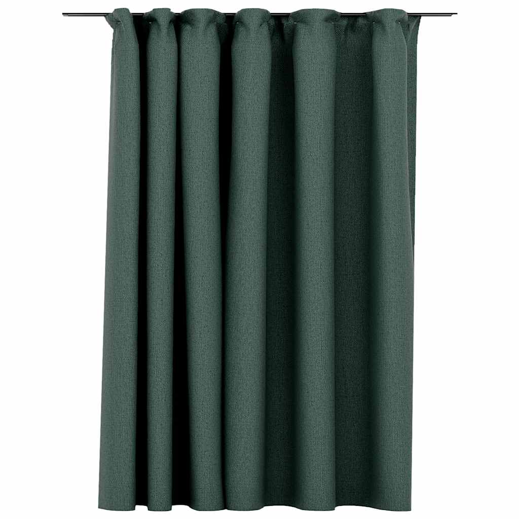 vidaXL Linen-Look Blackout Curtain with Hooks Green 290x245 cm 2