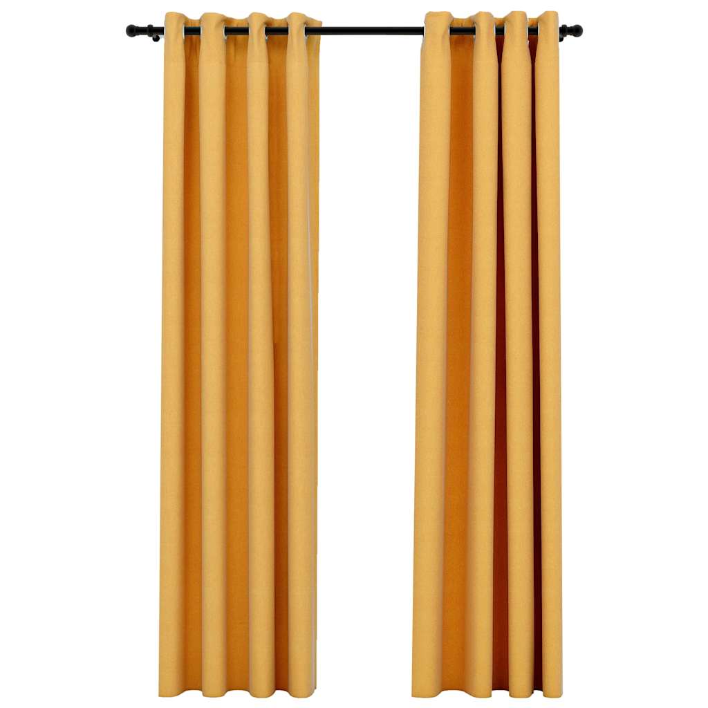 vidaXL Linen-Look Blackout Curtains with Grommets 2pcs Yellow 140x225cm 2