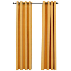 vidaXL Linen-Look Blackout Curtains with Grommets 2pcs Yellow 140x225cm 2