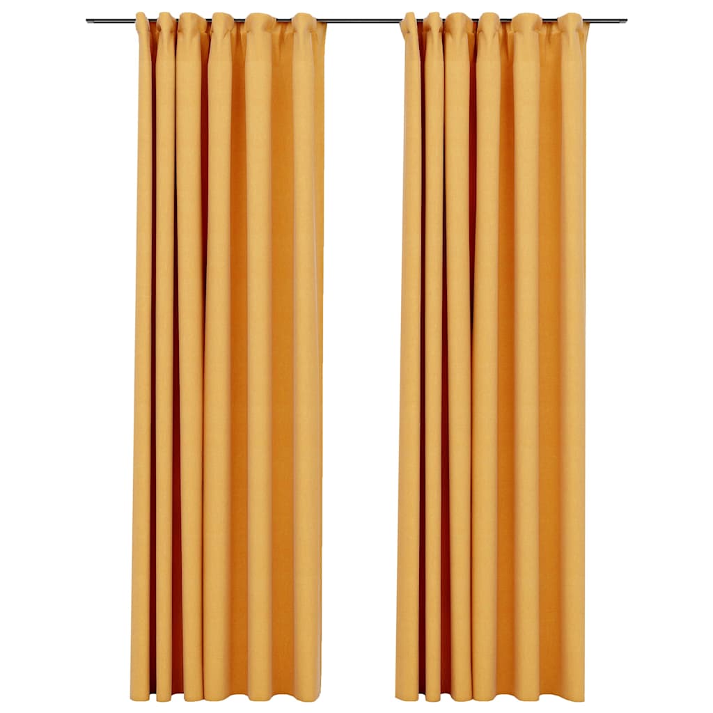 vidaXL Linen-Look Blackout Curtains with Hooks 2 pcs Yellow 140x225 cm 2
