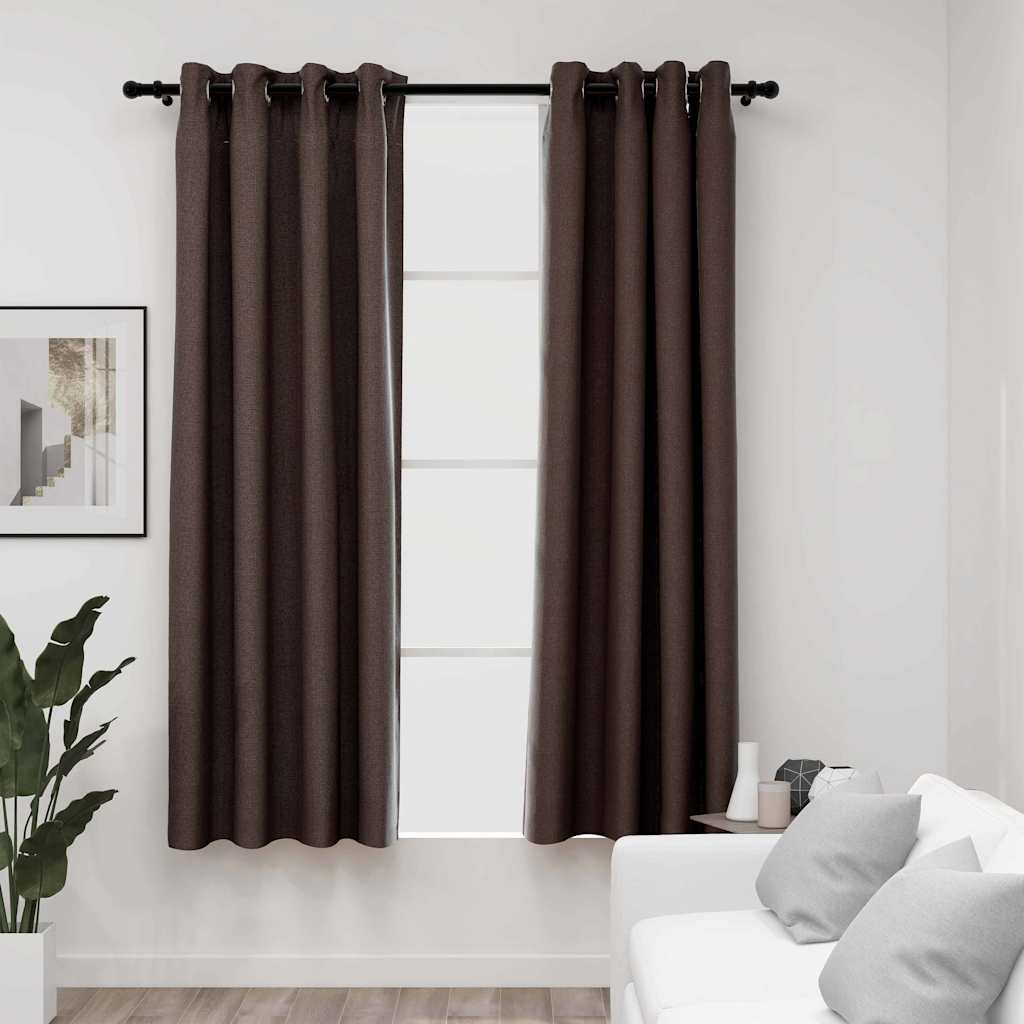 321200 vidaXL Linen-Look Blackout Curtains with Grommets 2pcs Taupe 140x175cm 1