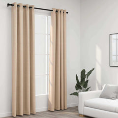 Linen-Look Blackout Curtains with Grommets 2pcs in Beige