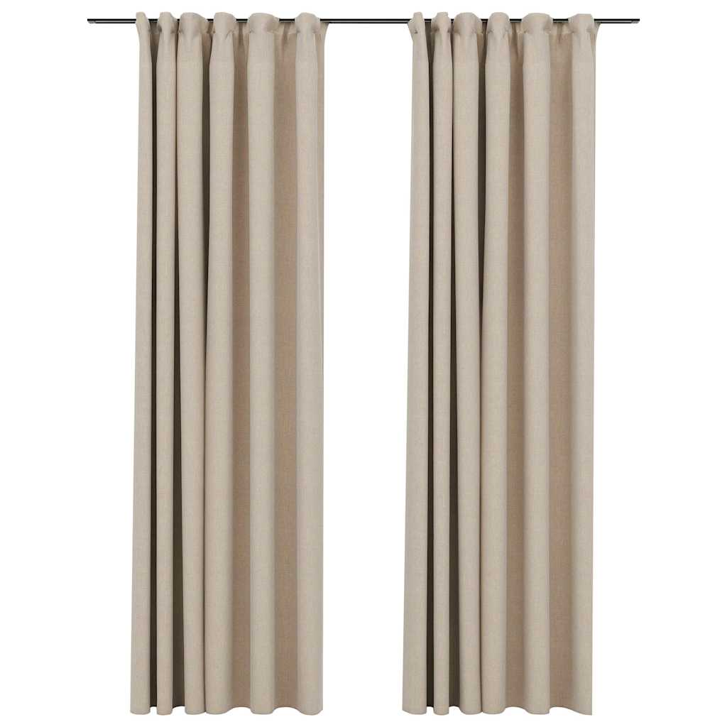 vidaXL Linen-Look Blackout Curtains with Hooks 2 pcs Beige 140x225 cm 2