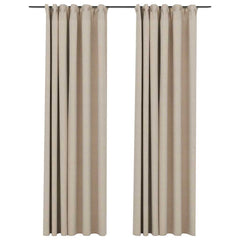 vidaXL Linen-Look Blackout Curtains with Hooks 2 pcs Beige 140x225 cm 2