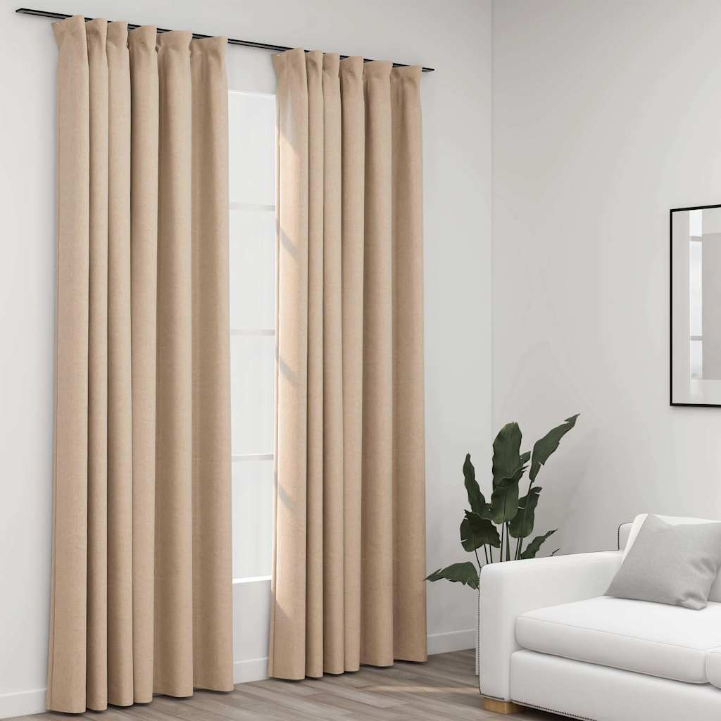 vidaXL Linen-Look Blackout Curtains with Hooks 2 pcs Beige 140x225 cm 1