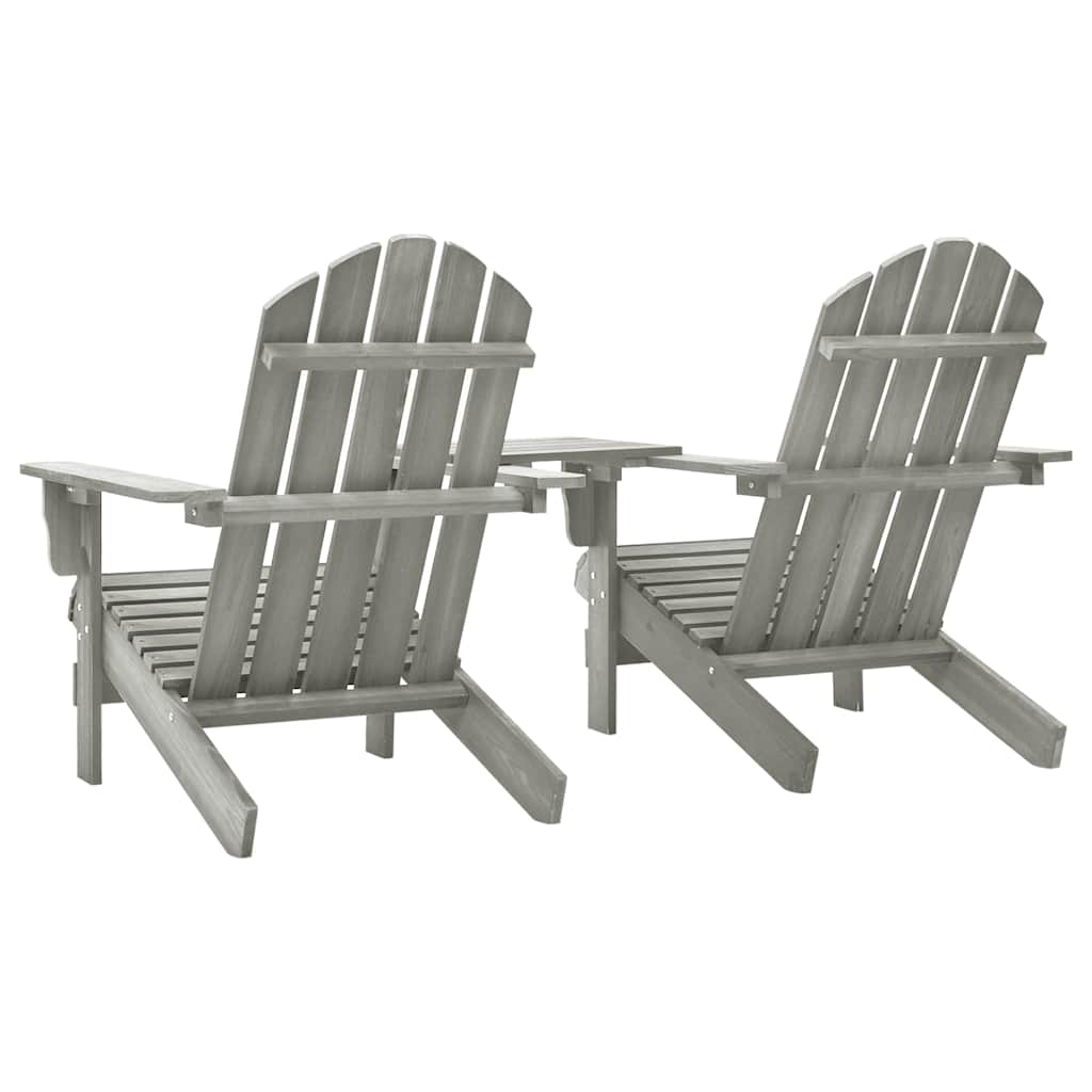 Garden Adirondack Chairs with Tea Table Solid Fir Wood Grey