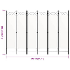 320711 vidaXL 6-Panel Room Divider White 240x180 cm 6
