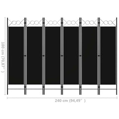 320714 vidaXL 6-Panel Room Divider Black 240x180 cm 6